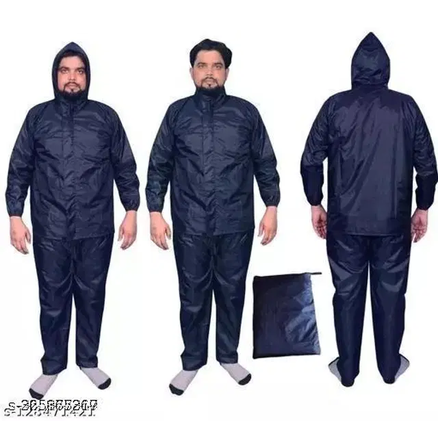 Polyester Rain Coat for Men, Navy Blue, S