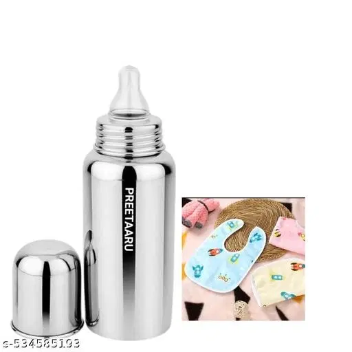 Preetaaru Free Waterproof Baby Bibs 3 Pcs Baby Steel Feeding Bottle 250 Ml