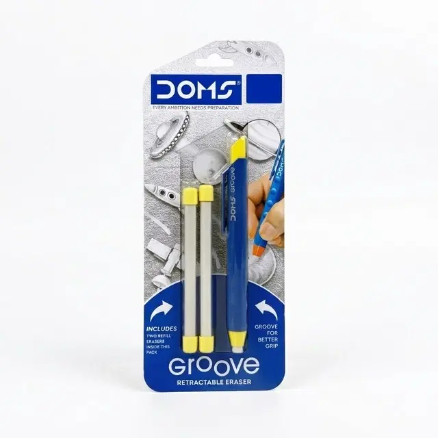 Doms Groove Retractable Eraser With Free 2 Refill Eraser [Multicolor]