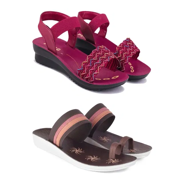 Combo of Flats & Sandals for Women, Set of 2 (Multicolor, 7)