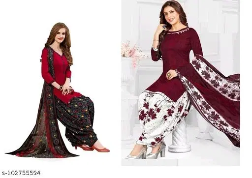 Crepe Dress Material Suit Salwar for Women, Pack of 2 (Red, Free Size)