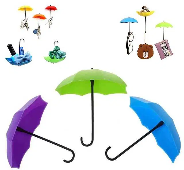 Plastic Umbrella Key Hat Wall Multipurpose Holder Hanger Hooks, Pack Of 9, Multicolor, R-356