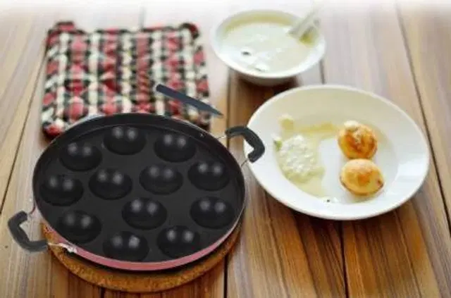 ZODEX 12 Cavities Non Stick Appam Patra with Lid and Side Handle, Multicolor, 21 cm