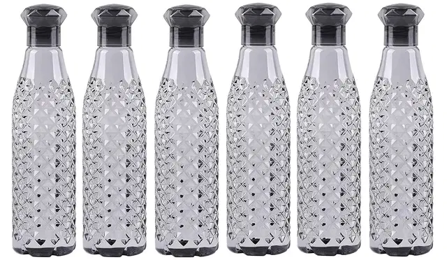 Parikshit Plastic Water Bottles, 1000 ml, Set of 6, Black