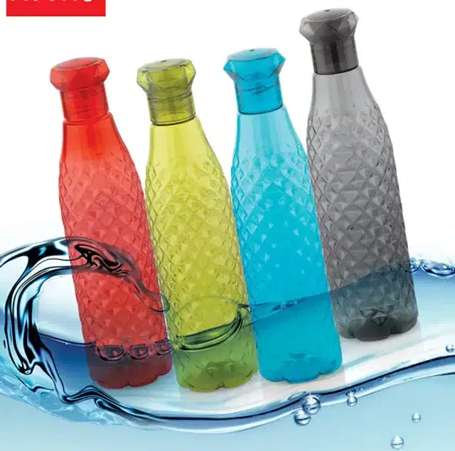 Plastic Water Bottles, Pack of 4, 1000 ml, Multicolor