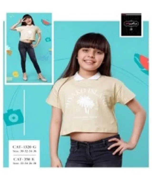 Cotton Printed Tops/Tunics for Girls, Beige (30)