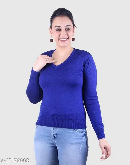 Acrylic Solid Sweater for Women (Blue, XXL)