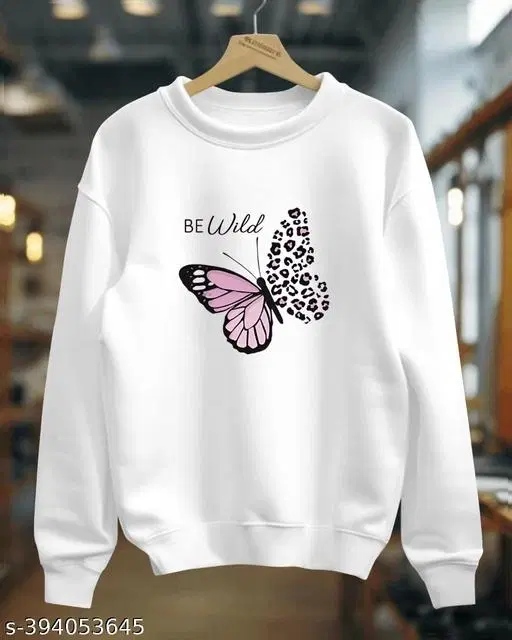 Cotton Printed Sweatshirt for Women (White, S)