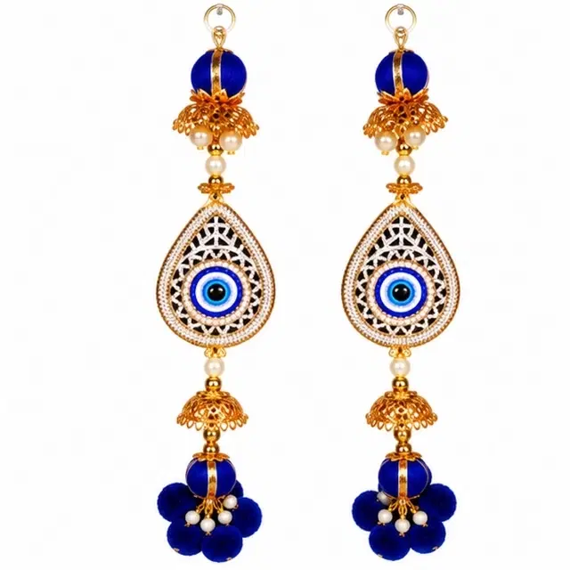 Evil Eye Side Door Hanging Latkan Garlands With Pearls & Bells, Set Of 2
