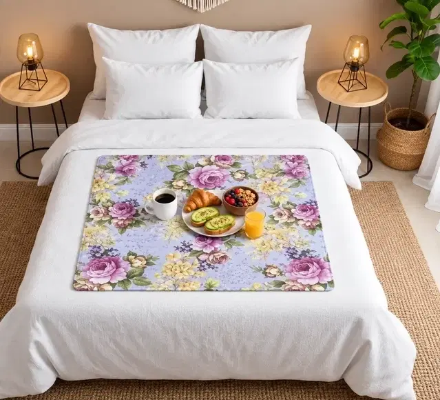 Waterproof Bed Server/Food Mat Brown/Blue Floral
