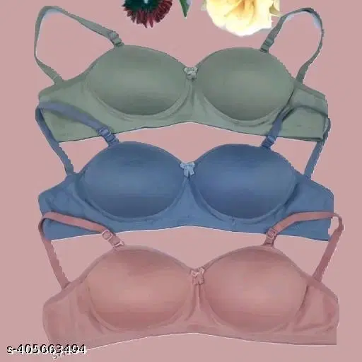 Cotton Solid Bra for Women & Girls, Multicolour, Pack of 3 (38A)