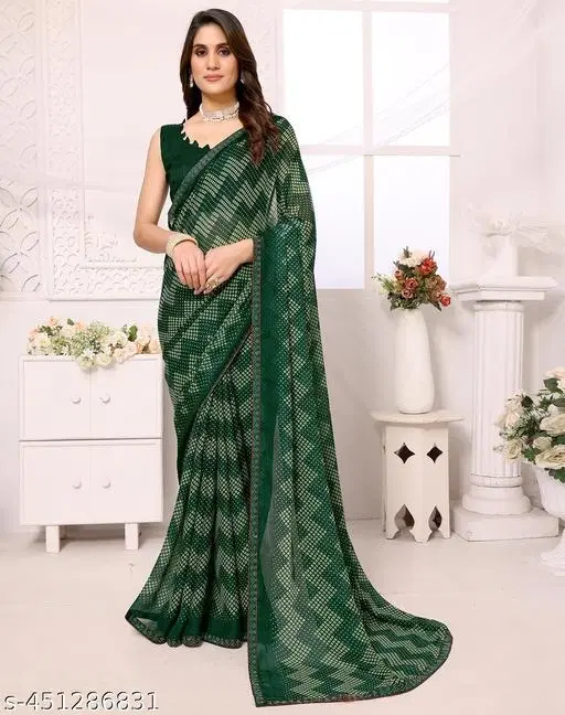 Georgette Printed Saree for Women, Green (6.3 m)