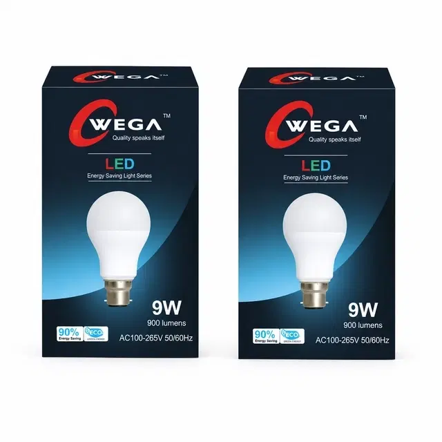 Wega 9 W Standard B22 LED Bulb, Cool White, Pack of 2