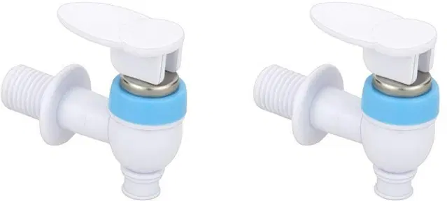 Plastic Short Body Bib Cock Tap with Wall Flange, White, Set of 2