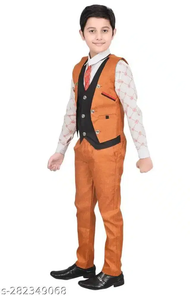 3 Pcs Coat Pant Set for Boys (Multicolor, 3-4 Years)