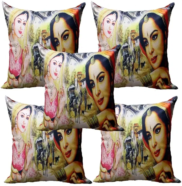 Jute Cushion Covers, Beige, 16x16 inches, Pack of 5