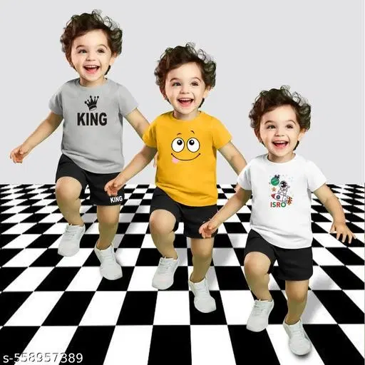 Cotton Blend Printed Clothing Set for Boys, Multicolour, Pack Of 3 (6-7 Years)