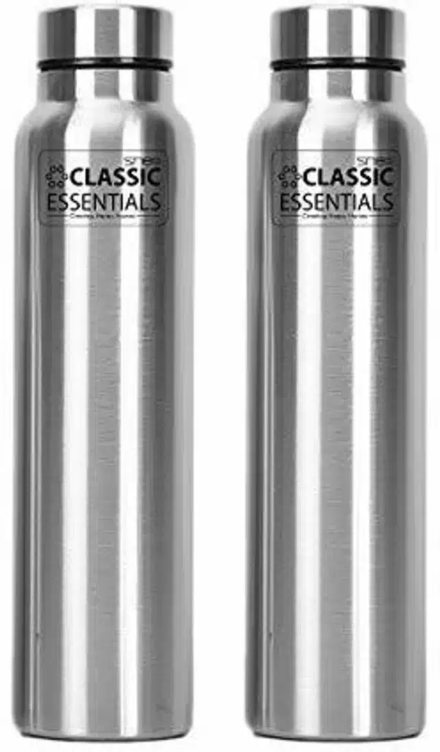 Stainless Steel Water Bottle, Pack of 2, Silver, 1000 ml