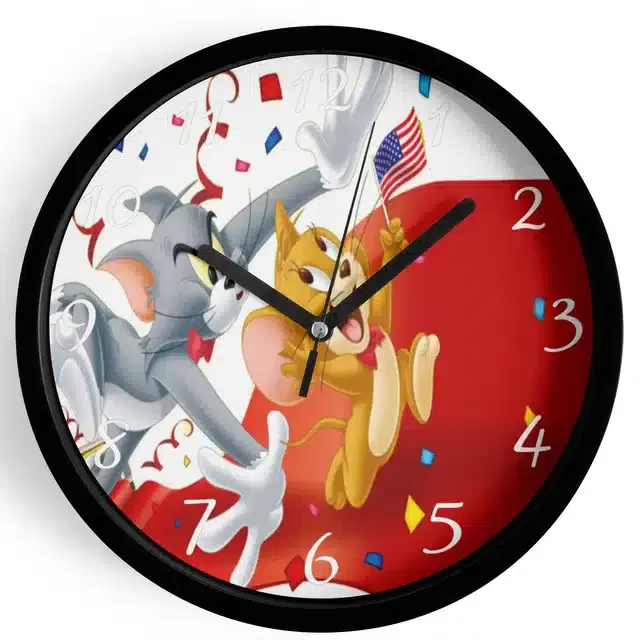 Analog Tom & Jerry Wall Clock for Home, Black, 7 Inches