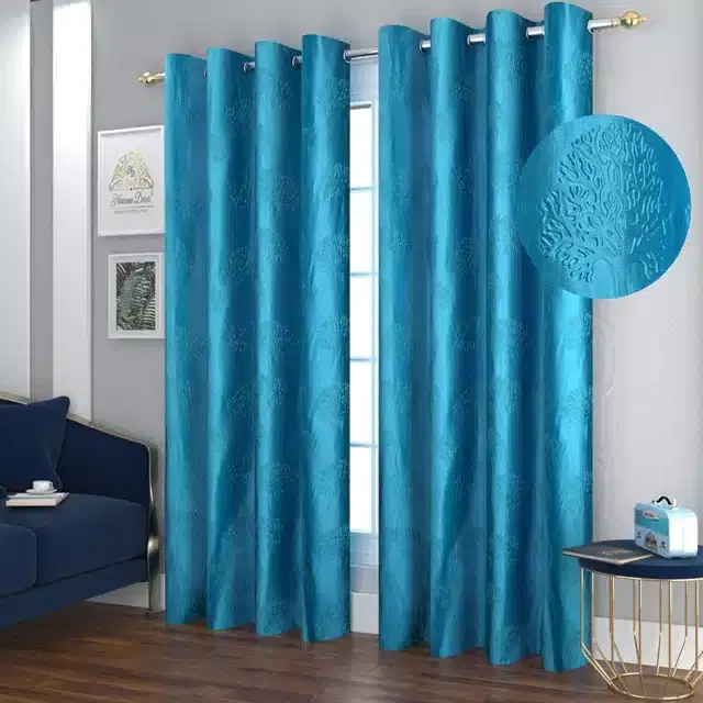 Polyester Printed Door & Window Curtains, Aqua Blue, 5 feet
