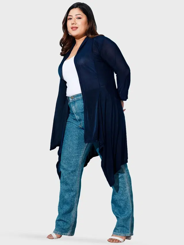 Hosiery Solid Shrug for Women (Navy Blue, 2XL)
