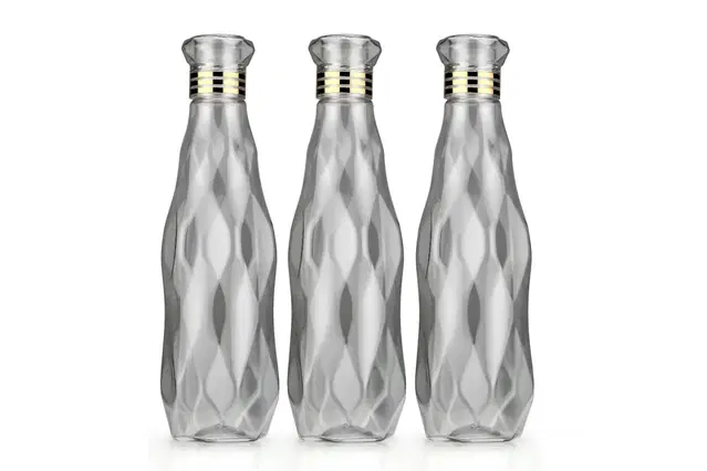 Fancy Plastic Water Bottles, Silver, 1000 ml, Pack of 3