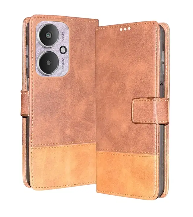 Artificial Leather Flip Cover For Mi Poco M6 / Redmi 13C 5G, Brown