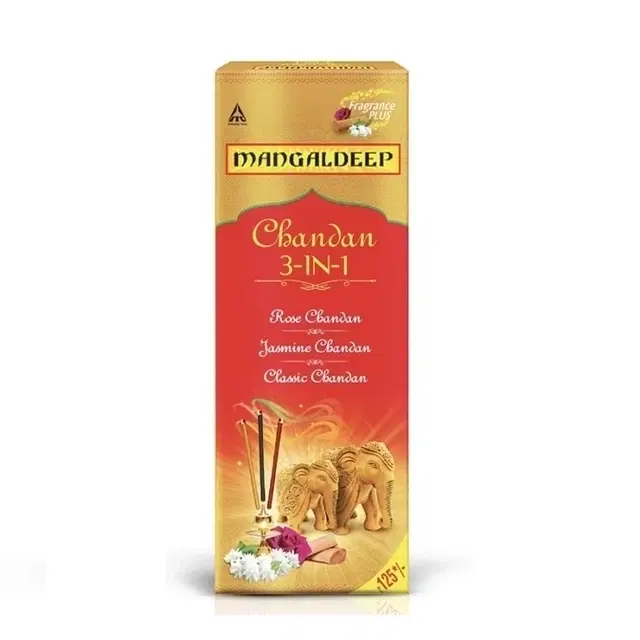 Mangaldeep Chandan 3 In1 Agarbatti Classic Chandan, Rose & Jasmine 200 g