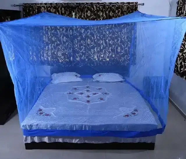 Polyester Double Bed Mosquito Net, Blue, 6x6 feet