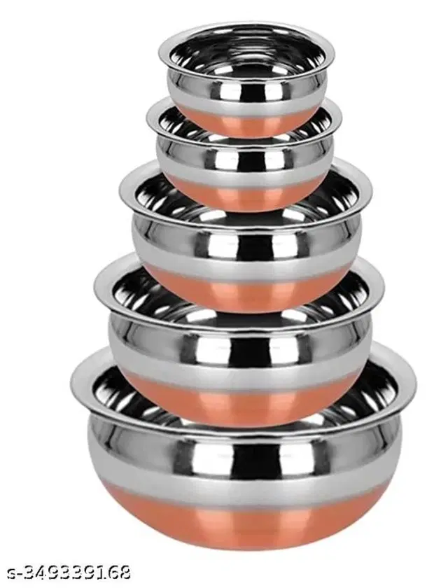 Stainless Steel Copper Bottom Handi Pot Set with Lid, Silver, Set of 5