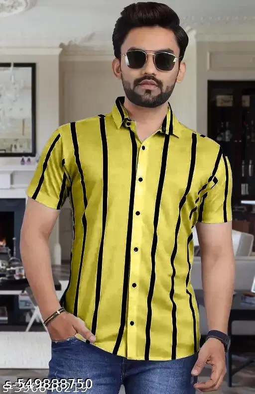 Printed Shirt for Men (Yellow, S)