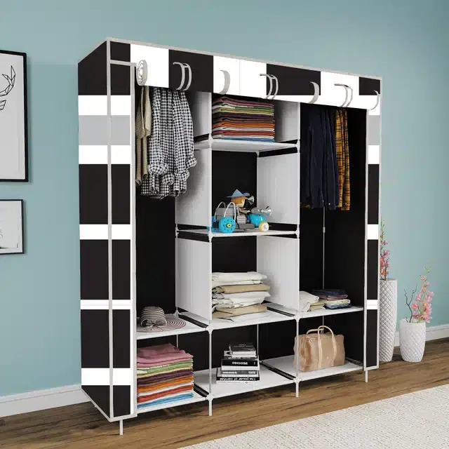 Carbon Steel 3 Door 8 Shelf Printed, Black