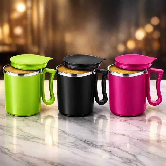 Stainless Steel Coffe Mug, Multicolour, Pack of 3 (300 ML)