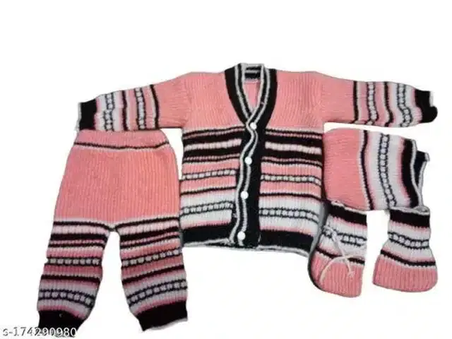 Woolen Sweater & Pant with Socks & Cap for Kids (Multicolor, 6-9 Months)