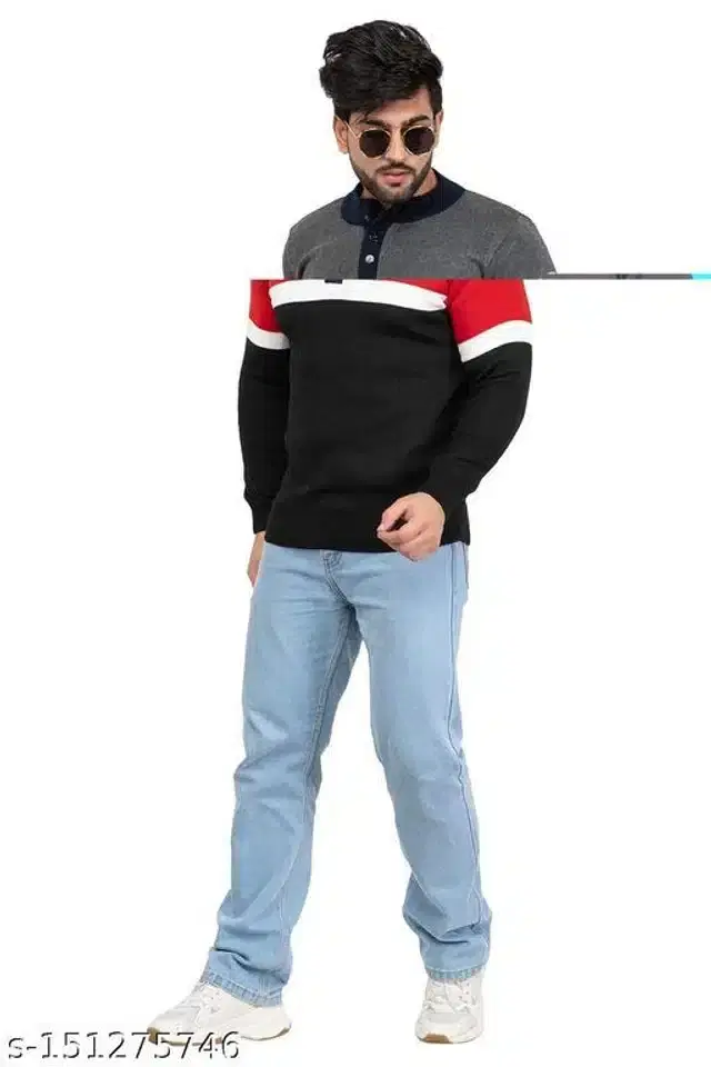 Acrylic Sweater for Men (Black, XL)