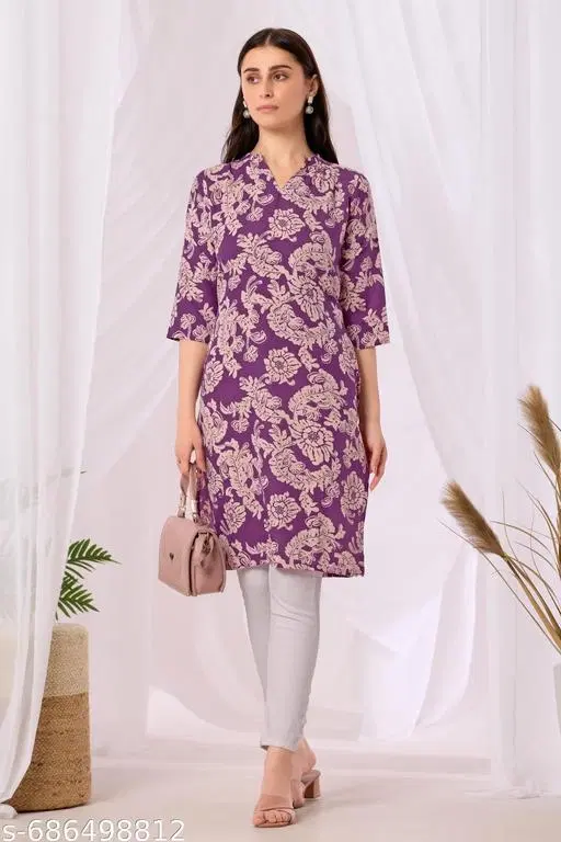 Floral Print Kurta for Women (Purple, L)