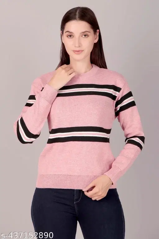 Acrylic Sweater for Women (Pink, M)