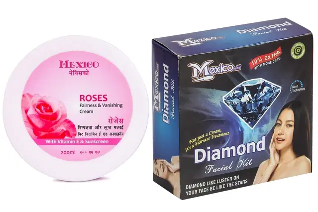 Maxico Herbs Diamond Facial Kit with Rose Fairness Cream, Pack of 2