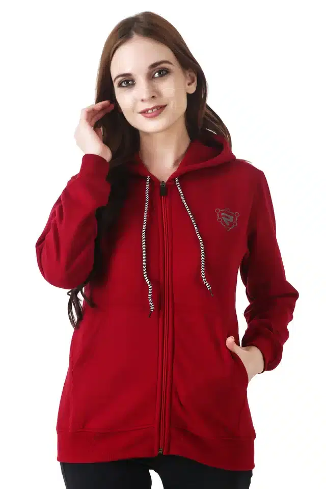 Full Sleeves Hooded Sweatshirt for Women (Maroon, S)