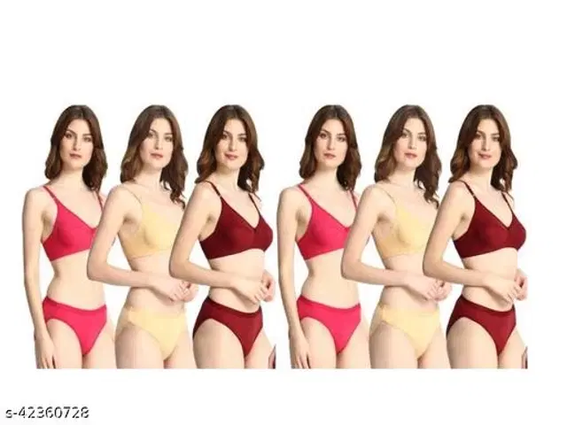 Cotton Blend Solid Lingerie Set for Women, Pack of 6 (Multicolor, 30A)