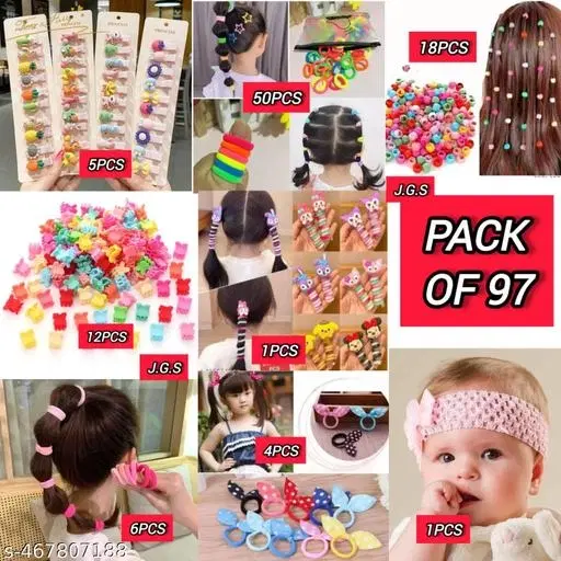 Abs Plastic Hair Accessories Combo for Women, Pack of 97 (Multicolor)