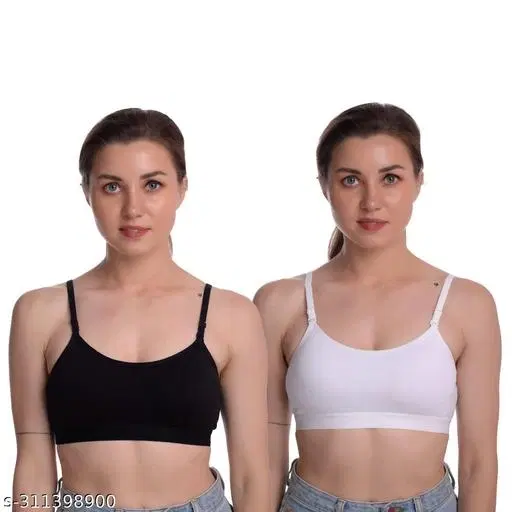 Nylon Bra for Women, Black &  White, Pack of 2 (32B)