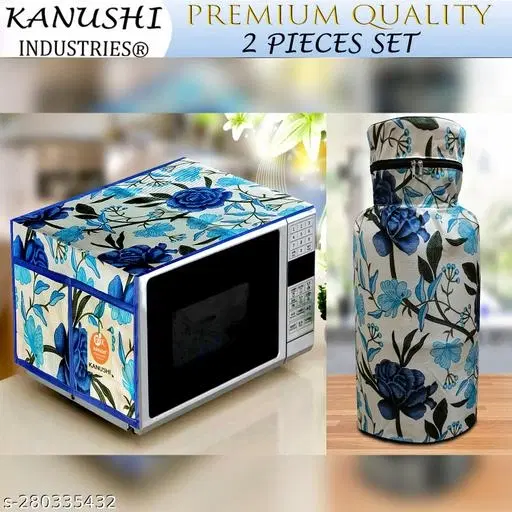 KANUSHI Industries® Microwave / Oven Top Cover With 4 Utility Pockets + 1 Pc LPG Cylinder Cover (MICRO+CYL-BLUE-ROSE)