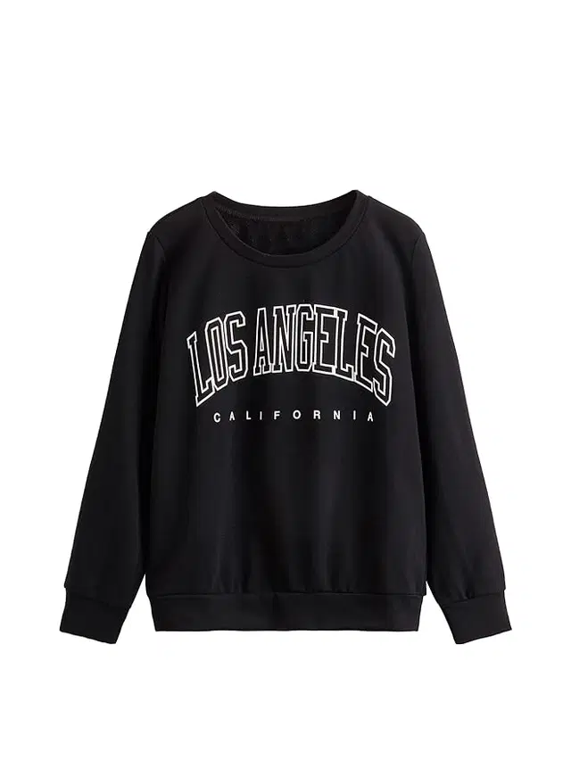 Women's Graphic Print Long Sleeve Round Neck Sweatshirt, Black (L)