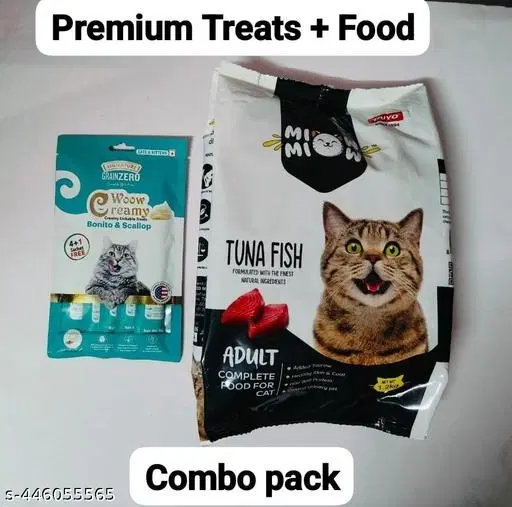 Taiyo Miow Food Fo Cat Adult Tuna Fish Flavour 1.2kg +Scallop & Kitten Lickable Treats-75 Gm ,(pack of 2)