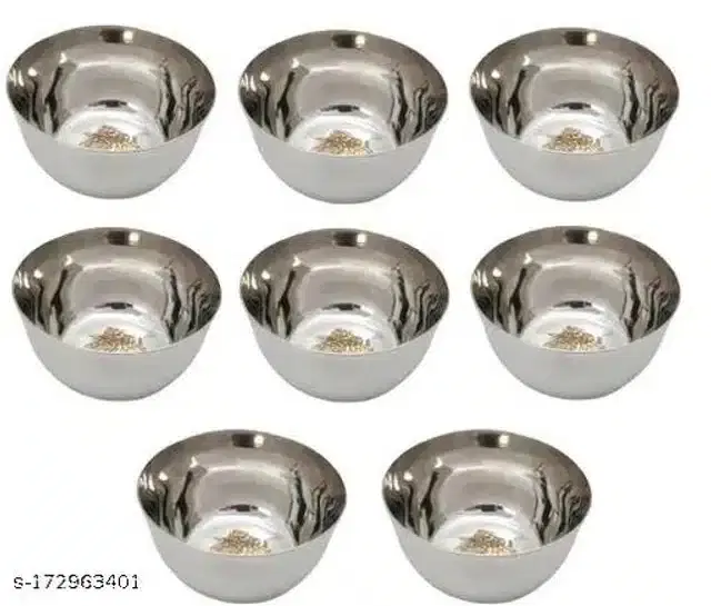 Stainless Steel Bowls, Silver, Pack of 8
