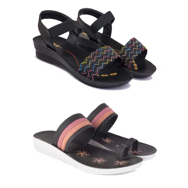 Combo of Flats with Sandals for Women, Set of 2 (Multicolor, 7)