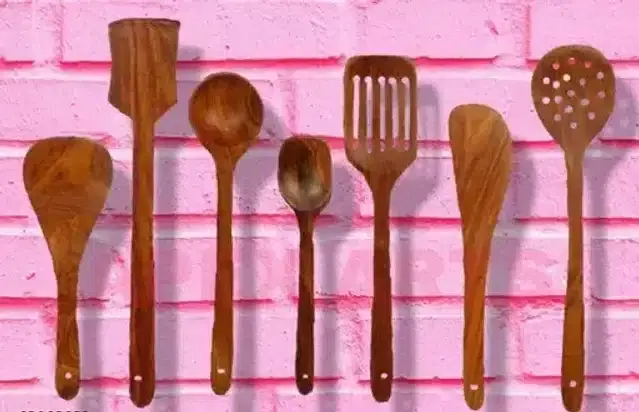 Serving and Cooking Spoon Spatula Set, Brown, Set of 7