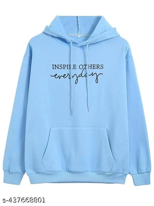 Cotton Blend Printed Hoodie for Women (Sky Blue, M)