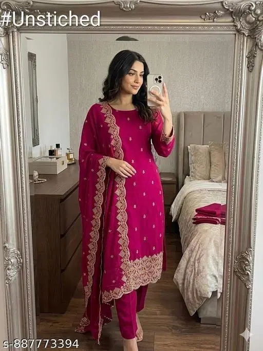 Vichitra Silk Punjabi/All Over Suits (5.85 meter for Women (S)